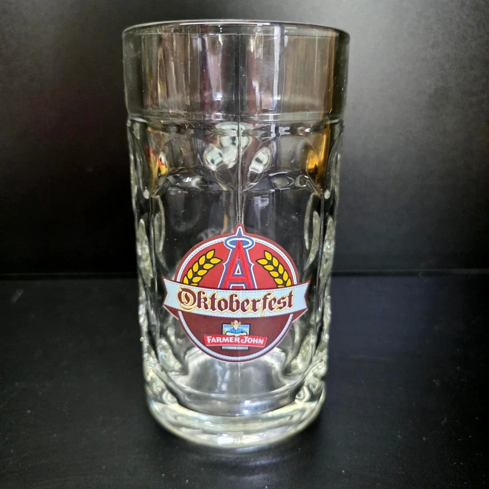Angels Oktoberfest Beer Stein Glass Mug Clear MLB Farmer John Baseball 16oz Rare